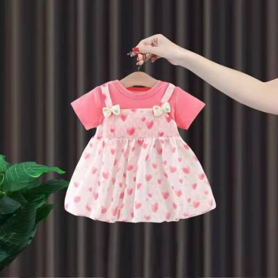 New summer sweet dress for baby girls, children's thin fake two-piece dress