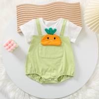 Baby Summer Thin Triangle Romper Suit Cartoon Fashionable Clothes Full Moon Newborn Male and Female Infant Fake Two-piece Summer Clothes  Green