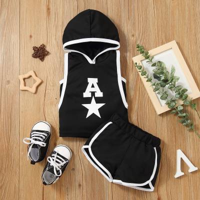 Cross-border ins infant boy baby summer style hooded letter five-pointed star influence sleeveless top shorts suit