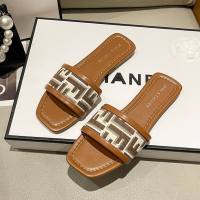 Thick heel fashionable flip flops, plaid temperament and versatile low-heeled sandals  Brown