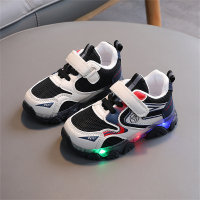 Calçados esportivos infantis com velcro e LED coloridos  Preto