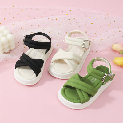 Sandales velcro à bout ouvert de couleur unie pour toute-petite fille
