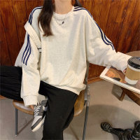 [Cross-border wholesale] 2023 Korean couple sweatshirt spring and autumn three-bar splicing long-sleeved niche Korean tops  Gray