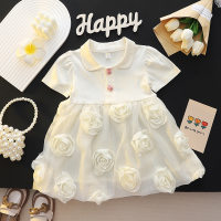 Girls summer flower dress 2024 new style 1 baby girl net red princess dress 4 girls Korean version puffy skirt  White