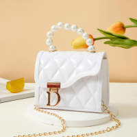 Toddler Girl Patent Leather Pearl Crossbody Bag  White