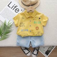 Baby summer casual fashion children's thin shirt short-sleeved suit shorts two-piece suit  Yellow