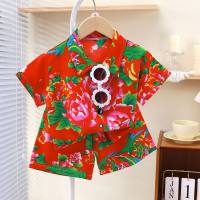 Children's summer new style boys and girls cool and handsome clothes children's casual shirt short-sleeved suit  Red