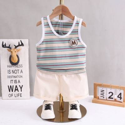 Summer fashion children's clothing suit sleeveless striped top shorts casual two-piece suit toddler clothing boy baby suit
