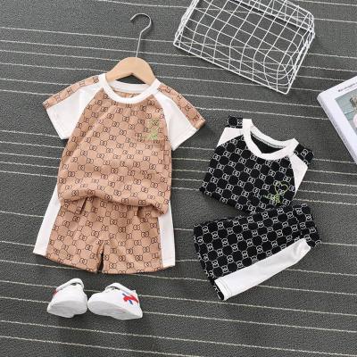 New summer boys and girls suits solid color striped casual short-sleeved baby summer two-piece suit
