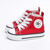 Toddler Classic Solid Color Lace-up High-top Canvas Shoes  Red