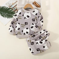 2-teiliges Kleinkind Jungen Flanell Allover Panda Muster Langarm Top & passende Hose Pyjama Set  Grau