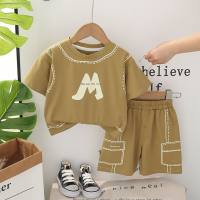 Boys summer suits 2024 new infant children's casual clothes 1-3 years old 5 boys summer short-sleeved two-piece suit  Khaki