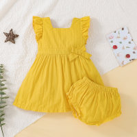 hibobi Girl Baby Pastoral Floral Sleeveless Dress Set  Yellow