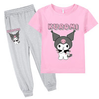 Conjunto Sanrio Kuromi Kuromi Big Kids para meninas camiseta manga curta + calça  Rosa