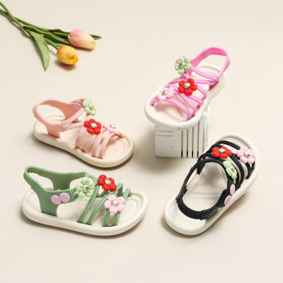 Toddler Girl Flower Decor Open Toed Velcro Sandals