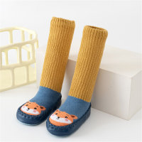 Baby Pure Cotton Color-block Cartoon Style Non-slip Socks  Deep Blue