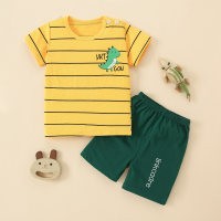 Toddler Boy Dinosaur Print Pajamas Sets  Yellow