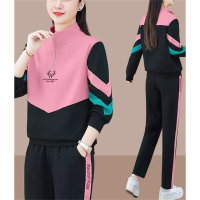 2PCS sports suit loose large size stand collar casual running suit two-piece suit  Pink