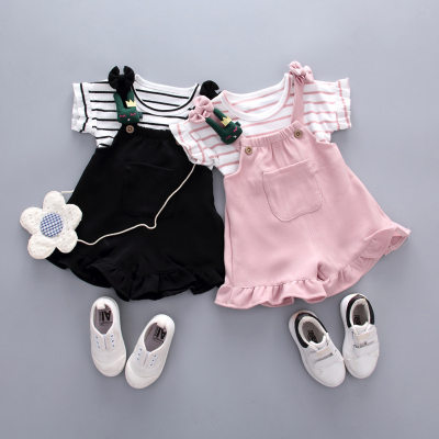 Girls summer new children's clothing Korean style lace flying sleeve clothes two-piece set children's short-sleeved shorts suit baby girl