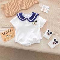 Newborn summer baby clothes, Korean style infant and toddler triangle crawl clothes, male and female baby half-sleeved outdoor clothes, one piece drop shipping  White