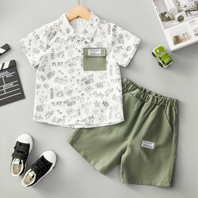 Boys' trendy fun graffiti graphics short-sleeve shirt and shorts set