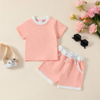 Amazon's new 0-3Y infant solid color baby girl summer casual sports style suit factory direct sale  Pink