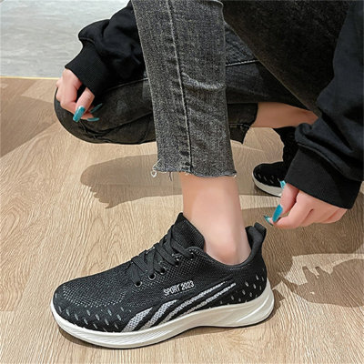 Women's color matching round toe shallow lace-up casual sports shoes