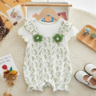 Baby summer fresh thin jumpsuit girl baby fart clothes floral romper full moon hundred days fake two-piece crawling clothes