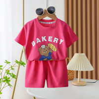 2023 Children's Short Sleeve Suit Summer New Waffle Boys and Girls Casual Korean Style Breathable Summer Clothes Children's Clothes Wholesale  Pink