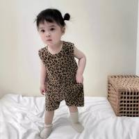 Baby girl super fashionable baby romper summer sleeveless clothes baby boy pure cotton cute crawling clothes short-sleeved jumpsuit  Leopard