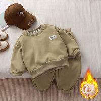 2-piece Toddler Boy Solid Color Long Sleeve T-shirt Set  Coffee