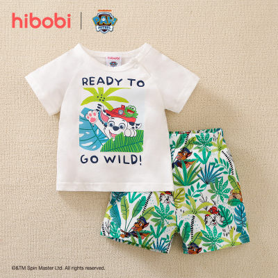 hibobi×PAW Patrol Baby Boy Camiseta de algodón de manga corta con estampado de dibujos animados y pantalones cortos