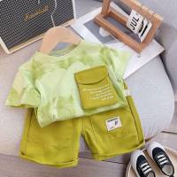 Boys summer short-sleeved suit 2023 new trendy Korean style thin summer suit for children and middle-aged children, trendy and cool two-piece set for boys  Green