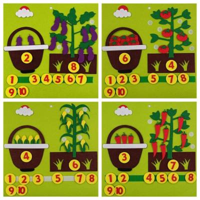 Montessori Números Vegetales Matemáticas Fieltro Juguetes