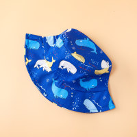 Gorro de pescador con estampado de tiburón en toda la prenda de algodón puro para bebé  Azul