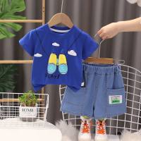 Boys summer suits 2024 new style for little boys, bear summer clothes, children's short-sleeved two-piece suits  Blue