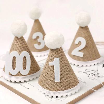 ins linen birthday hat one year old baby birthday headdress layout decoration dress up party supplies photo props