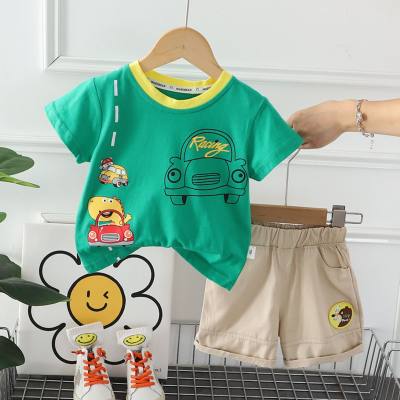 Boys' new handsome summer casual suit children's short-sleeved T-shirt baby cartoon car two-piece clothes