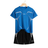New short-sleeved shorts children's two-piece sports quick-drying clothes for middle and large children's basketball uniforms  Blue