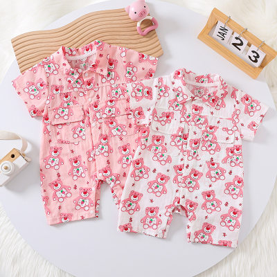 Summer baby boy and girl cartoon thin harem breathable short-sleeved comfortable jumpsuit newborn fashionable outdoor crawling suit