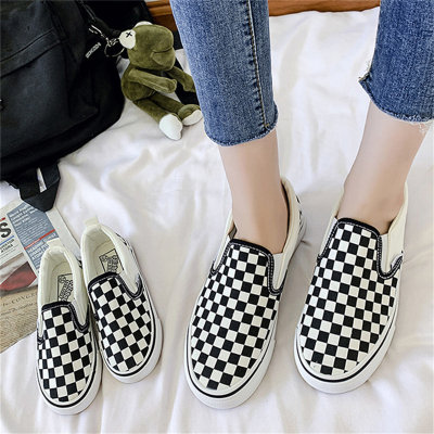 Children's Check Black and White Slip-On Canvas Shoes