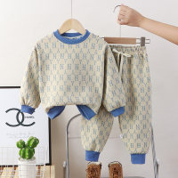 Top e pantaloni a maniche lunghe con cuciture a colori a contrasto con stampa di lettere casual autunnali per bambina da bambino in 2 pezzi  Blu
