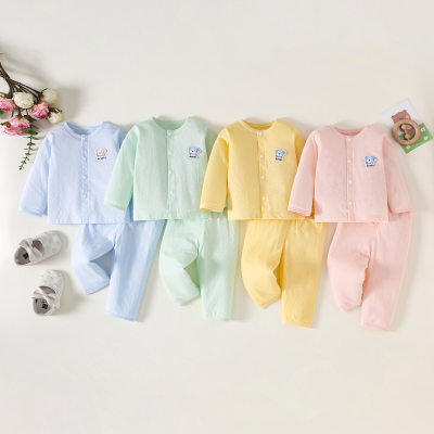 2-piece Baby Pure Cotton Solid Color Dog Pattern Long Sleeve Top & Matching Pants