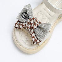 Toddler Girl Plaid Bowknot Decor Open Toed Buckle Sandals  Beige