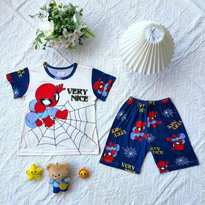 Traje de verano de 2 piezas para niños, camiseta informal de uso diario, pijamas finos de manga corta con dibujos animados para niño, ropa verde para el hogar
