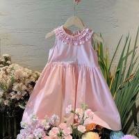Girls Princess Dress Summer 2023 New Children's Sleeveless Dress Baby Girl French Lace Collar Western Style Skirt  Pink