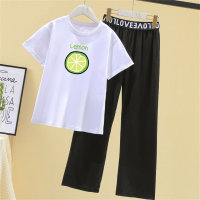 100% cotton t-shirt girls summer ice silk thin stretch trousers suit  White