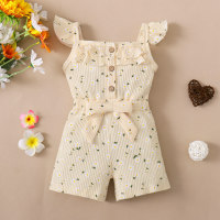 Toddler Girl Casual Floral Fly Sleeves Overalls - Hibobi