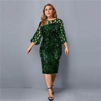 European and American spring and autumn hot-selling personality sequin design large size women's dress 10 colors 8 sizes  Green