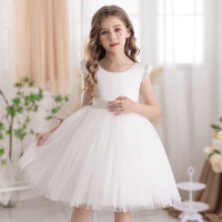 Girls princess dress tutu flower girl dress children piano performance costume little girl dress  White